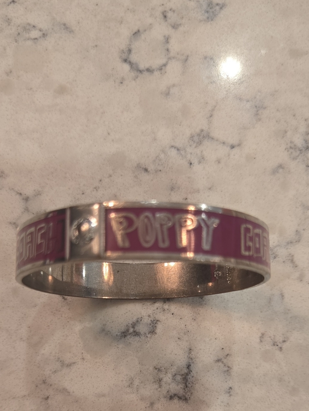 ​💖 AUTHENTIC COACH POPPY ENAMEL BANGLE EST. 1941 SILVER PURPLE FUCHSIA  💖